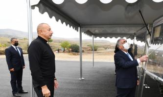 Ilham Aliyev viewed construction work on Hadrut-Jabrayil-Shukurbayli, Tugh-Hadrut and Fuzuli-Hadrut highways