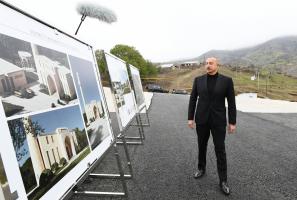 Ilham Aliyev laid a foundation stone for a new mosque in Hadrut settlement