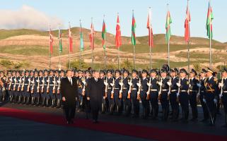 Official welcome ceremony was held for Turkish President Recep Tayyip Erdogan in Aghali village, Zangilan district