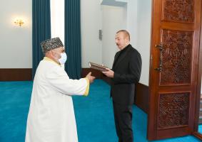 Ilham Aliyev and First Lady Mehriban Aliyeva attended the opening ceremony of Pirsaat Baba shrine-mosque complex in Shamakhi after restoration and reconstruction works