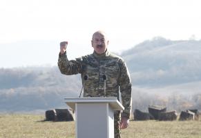 President, Commander-in-Chief of Armed Forces Ilham Aliyev made a speech in front of servicemen in Shusha