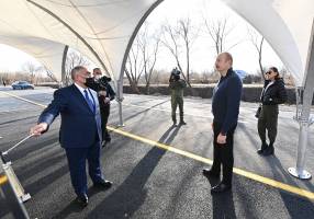 Ilham Aliyev and First Lady Mehriban Aliyeva attended opening of newly renovated Avshar–Salmanbayli–Ashaghi Avshar–Khojavand highway in Aghjabadi