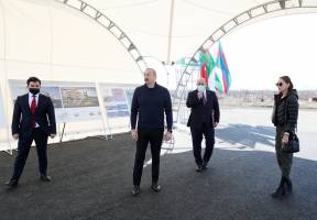 Ilham Aliyev and First Lady Mehriban Aliyeva attended a groundbreaking ceremony for a 209-apartment new residential complex in Aghdam