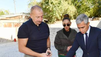 Ilham Aliyev and First Lady Mehriban Aliyeva viewed work done at the restored hotel in Shusha