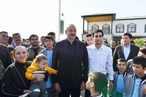 Ilham Aliyev and First Lady Mehriban Aliyeva met with Aghali village residents