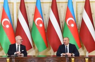 Presidents of Azerbaijan and Latvia made press statements