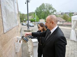 Ilham Aliyev, First Lady Mehriban Aliyeva and their family members participated in the event regarding the start of reconstruction and repair works of the Government Services Center in the city of Shusha