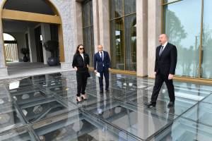 Ilham Aliyev, First Lady Mehriban Aliyeva and their family members have attended the opening of the Shusha Hotel-Congress Central Complex