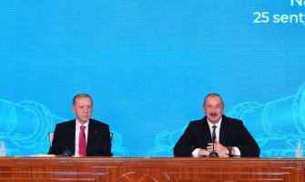 Ilham Aliyev and President Recep Tayyip Erdogan are making press statements