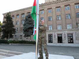Ilham Aliyev raised the National Flag of Azerbaijan in Khankendi city and delivered a speech