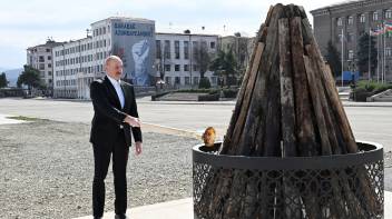 Ilham Aliyev lit Novruz bonfire in the city of Khankendi