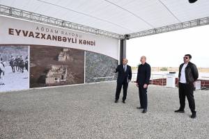 Ilham Aliyev attended foundation stone laying ceremony for Eyvazkhanbeyli village in Aghdam district