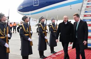 President Ilham Aliyev arrived in Russia for visit