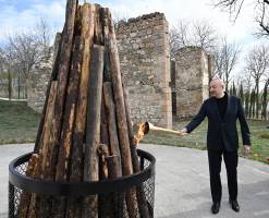 Ilham Aliyev and First Lady Mehriban Aliyeva lit Novruz bonfire together with residents of Hasanriz village in Aghdara