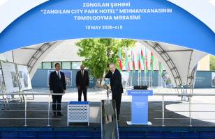 İlham Əliyev Zəngilan şəhərində “Zangilan City Park Hotel”in təməlini qoyub