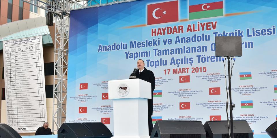 Speech by Ilham Aliyev at the opening of Anadolu technical-vocational lyceum named after Heydar Aliyev in Kars