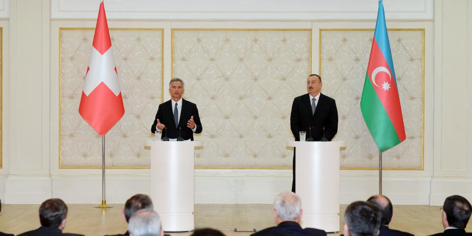 Ilham Aliyev and President of the Swiss Confederation Didier Burkhalter made statements for the press
