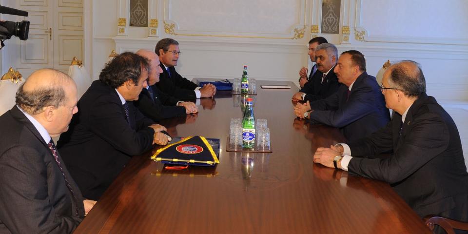 Ilham Aliyev received FIFA President Joseph Blatter and UEFA President Michel Platini