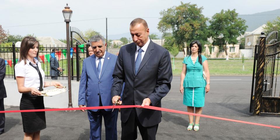 As part of a visit to Zagatala District, Ilham Aliyev attended the opening of kindergarten “Tumurjug”