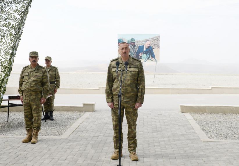 Speech by Ilham Aliyev at the joint operational and tactical exercises of the formations and units of the Ministry of Defense, Internal Troops of the Ministry of Internal Affairs and the State Border Service on the occasion of the 96th anniversary of the establishment of the Armed Forces of Azerbaijan