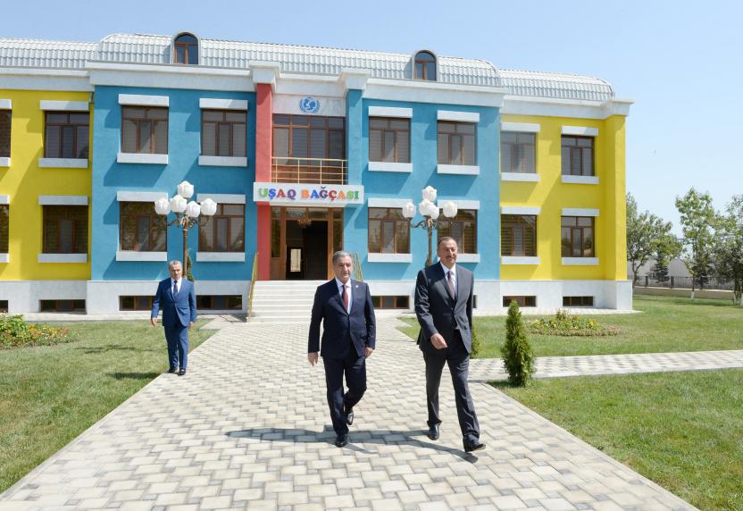 Ilham Aliyev attended the opening of a kindergarten in Beylagan