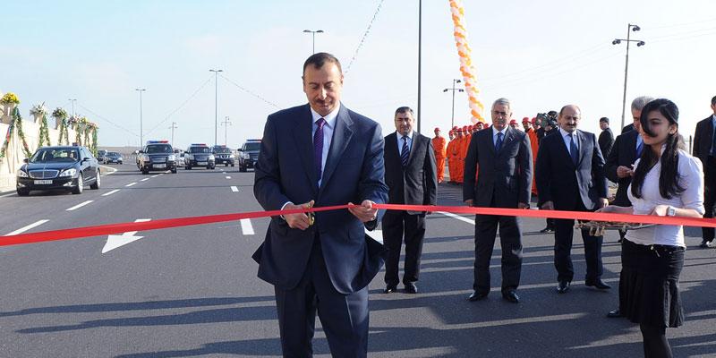 Ilham Aliyev attended the opening ceremony of the newly reconstructed parts of Baku-Alat highway