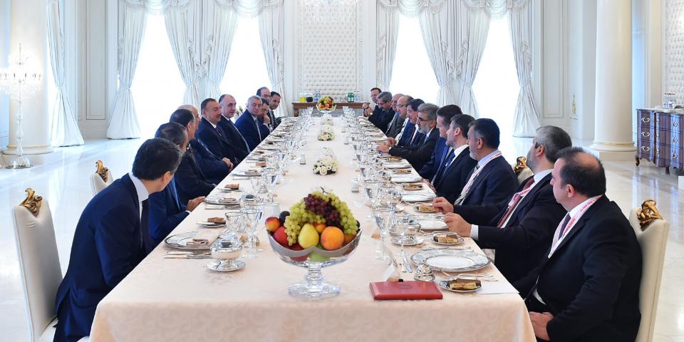 Dinner reception was hosted on behalf of President Ilham Aliyev in honor of Turkish Prime Minister Ahmet Davutoglu