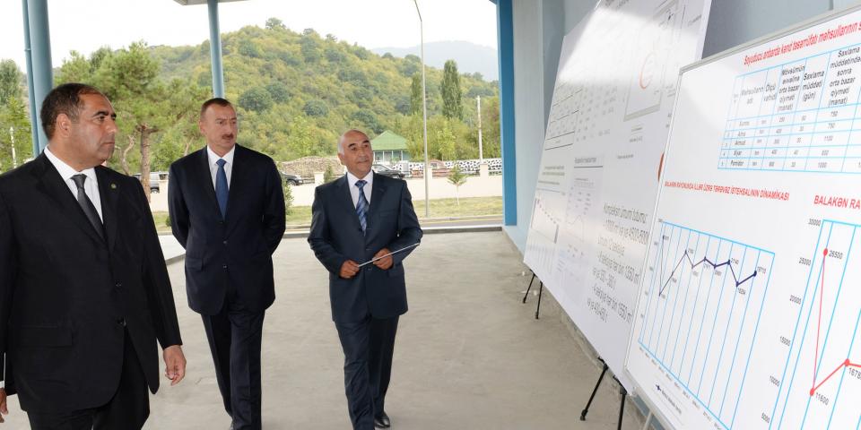 Ilham Aliyev attended the opening of a cold storage complex built in the Katekh village of Balakan District