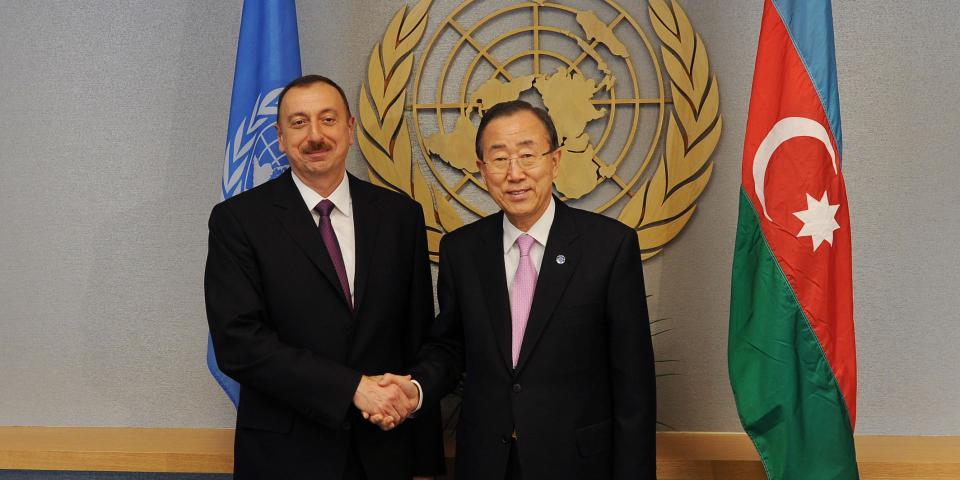 Ilham Aliyevmet with UN Secretary General Ban Ki-moon in New York