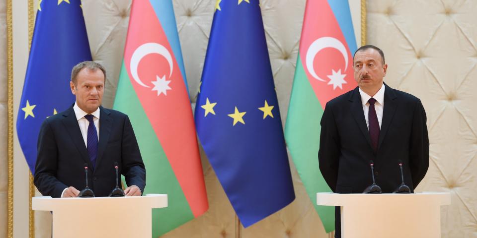 Ilham Aliyev and President of the European Council Donald Tusk made statements for the press