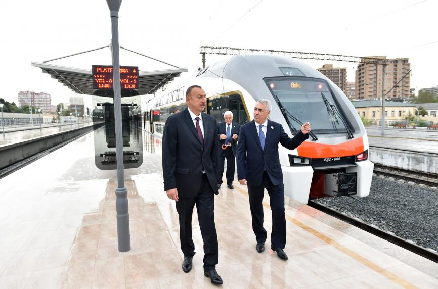 Ilham Aliyev attended a ceremony to see off the first train on the Baku-Sumgayit route