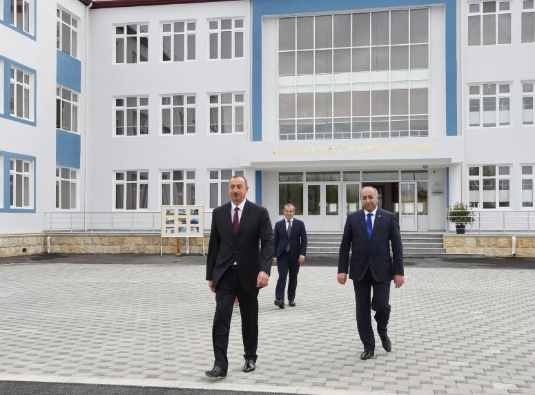 Ilham Aliyev attended the opening of a secondary school in Atakishili village in Kurdamir