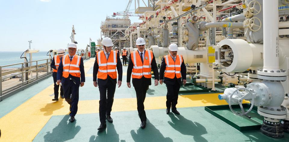 Ilham Aliyev attended sail away of first topsides units built for Shah Deniz Stage 2 platforms