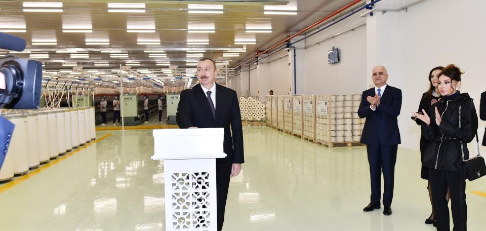 Ilham Aliyev attended opening of two yarn production plants owned by “Mingachevir Tekstil” LLC
