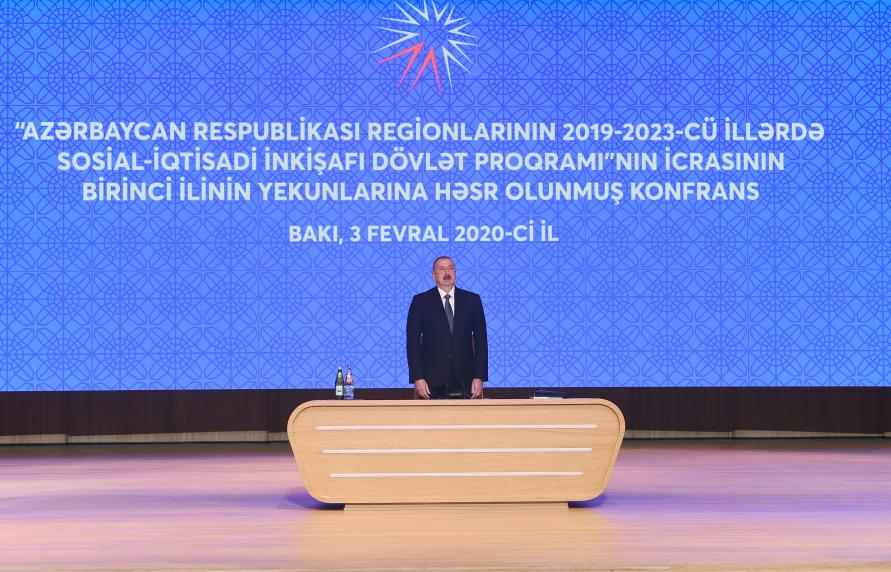 Ilham Aliyev attends conference dedicated to results of first year implementation of the State Program on socio-economic development of regions in 2019-2023