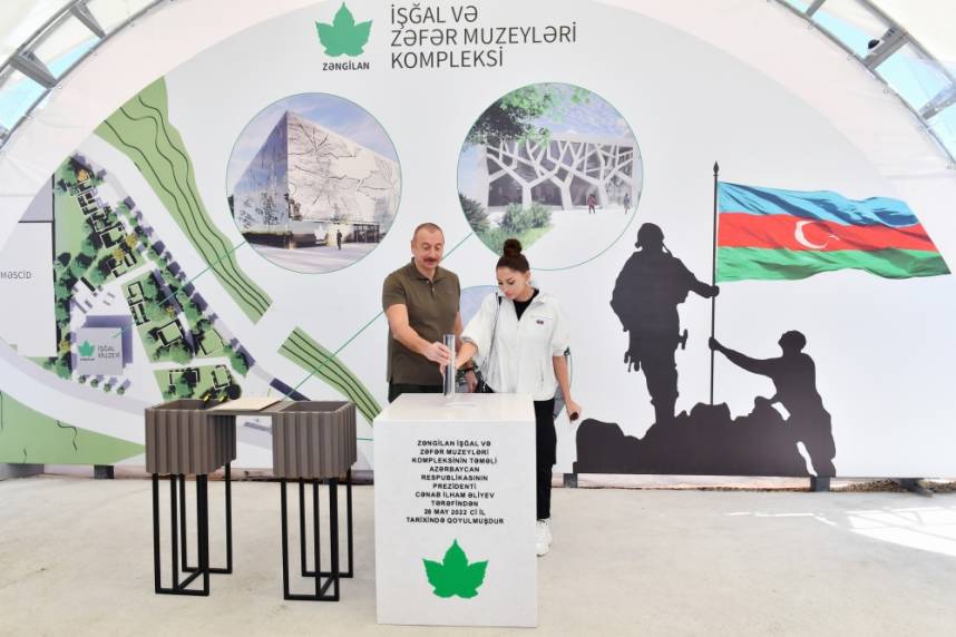 Ilham Aliyev and First Lady Mehriban Aliyeva viewed construction of Zangilan Mosque, laid foundation of Occupation and Victory museums, and were presented master plan of city