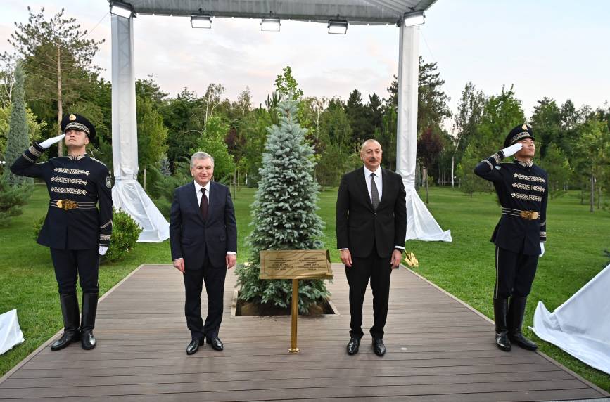 Президенты Азербайджана и Узбекистана посадили дерево в Аллее почетных гостей