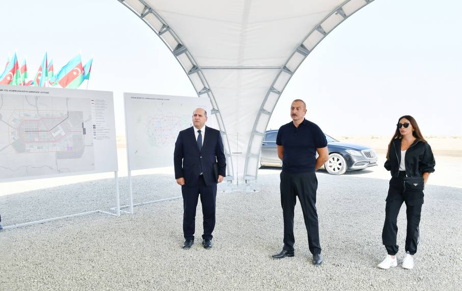 Ilham Aliyev laid the foundation stone for internal road and communication network of the city of Aghdam