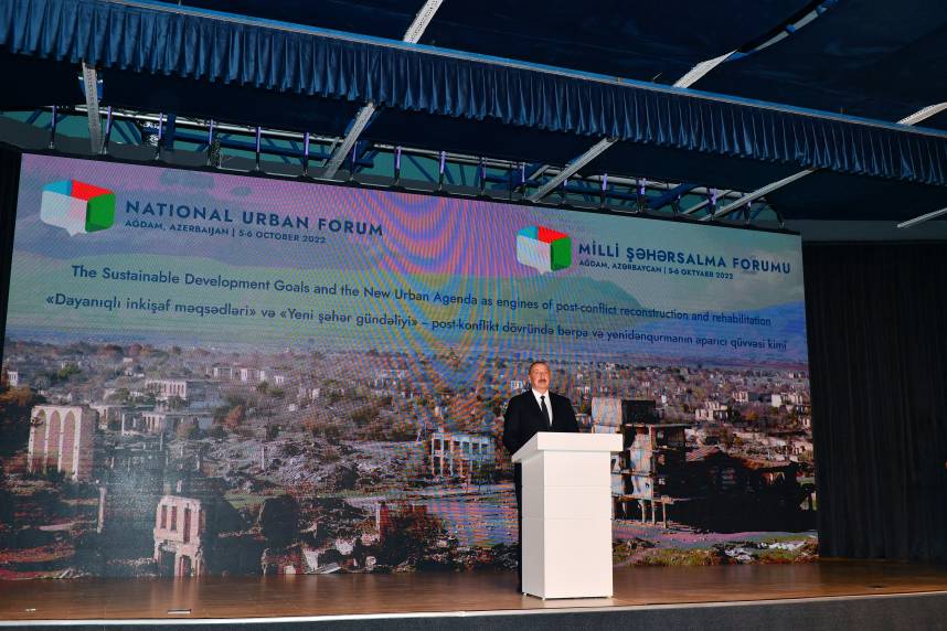 lham Aliyev and First Lady Mehriban Aliyeva attend the opening ceremony of the Urban Planning and Architecture of Azerbaijan Forum