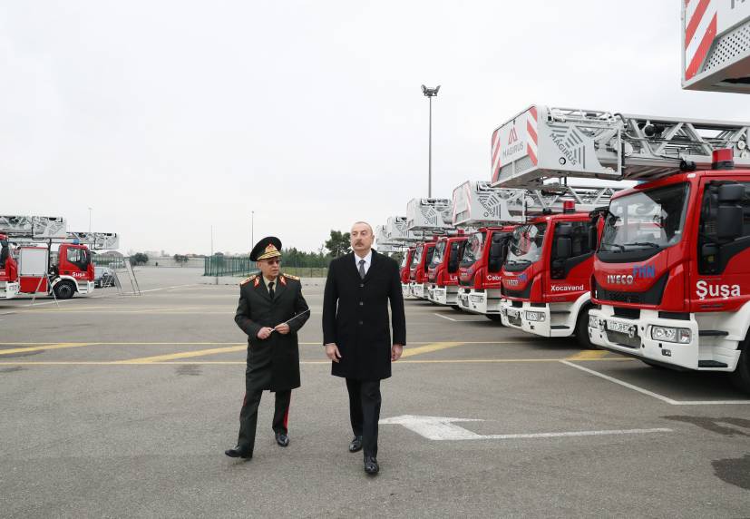 Ilham Aliyev viewed newly purchased special purpose equipment and ambulances