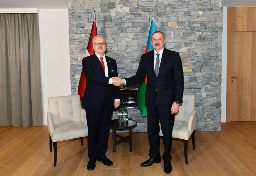 Ilham Aliyev met with President of Latvia in Davos