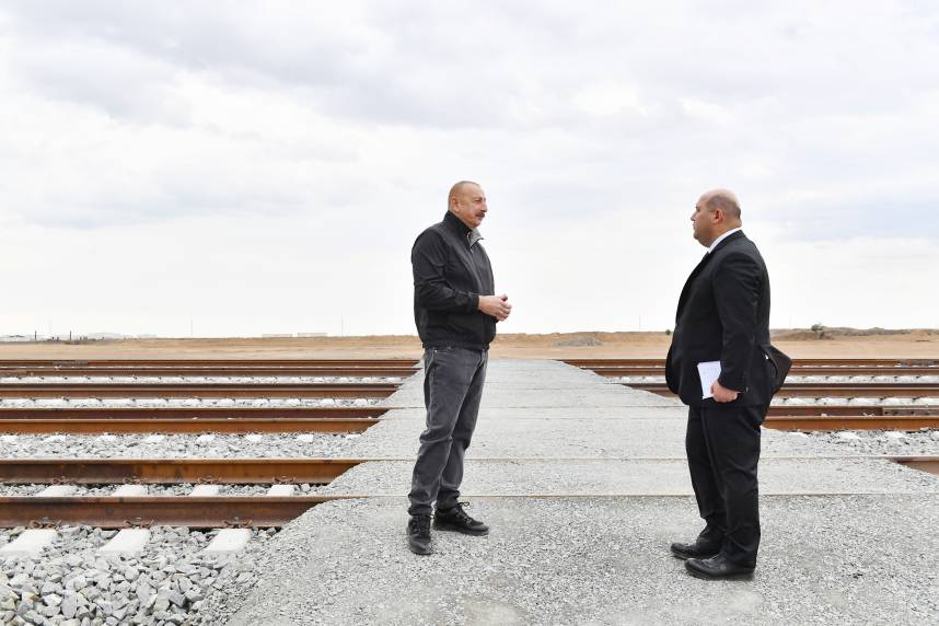 Ilham Aliyev viewed construction progress of Barda-Aghdam railway line