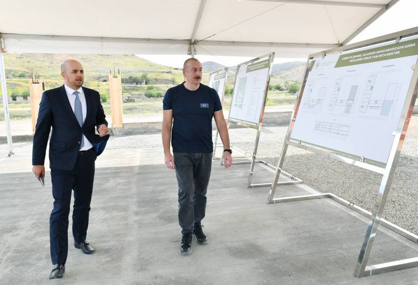 Ilham Aliyev gets acquainted with construction work of secondary school in Jabrayil