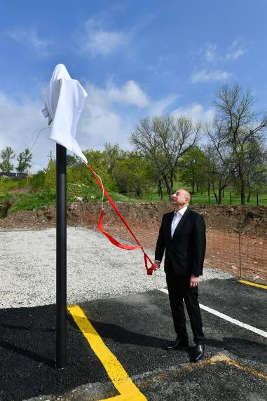 Ilham Aliyev unveils board with Ataturk Street sign in Shusha