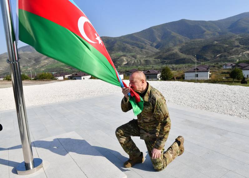 Ilham Aliyev raised National Flag of Azerbaijan in Khojaly city