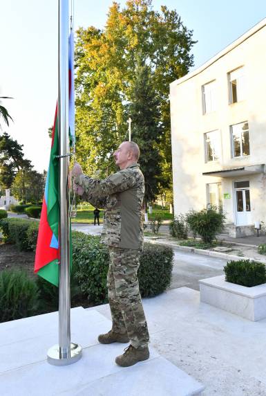 Ilham Aliyev raised National Flag of Azerbaijan in Khojavand city