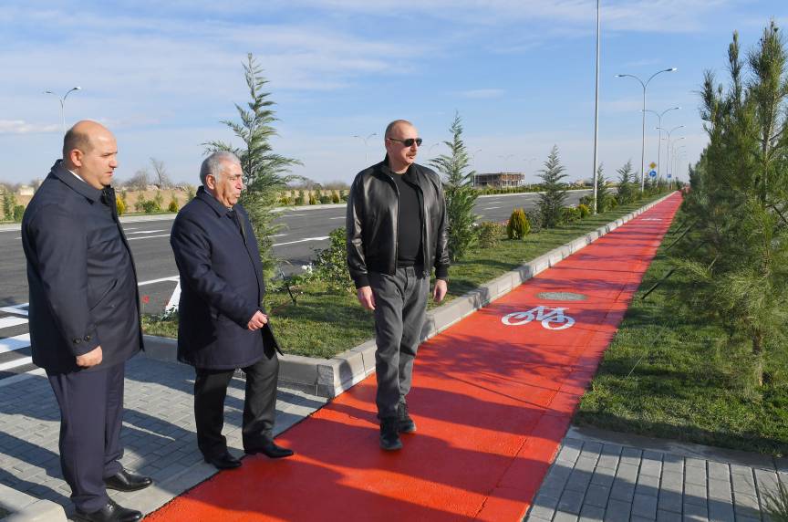 Ilham Aliyev inspected ongoing works on internal roads of Aghdam city