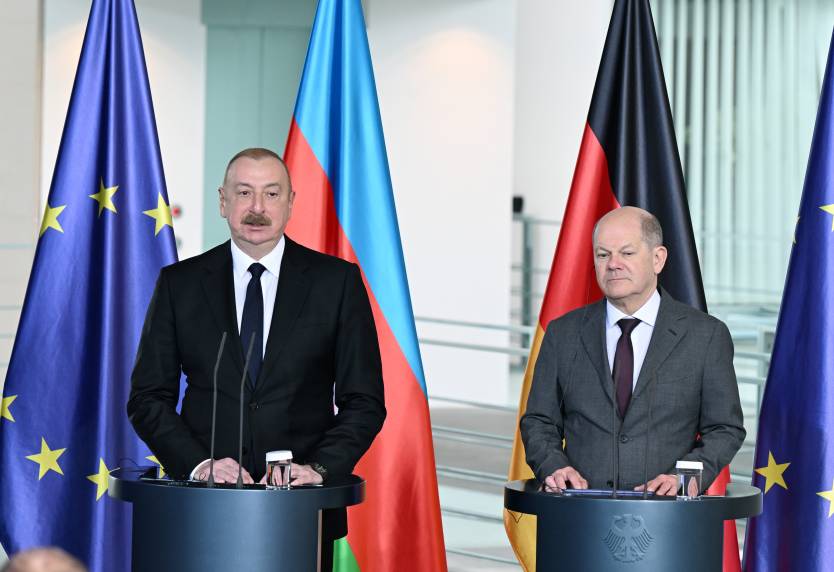 Состоялась совместная пресс-конференция Ильхама Алиева и Канцлера Германии Олафа Шольца