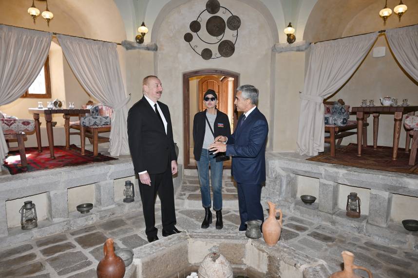 Ilham Aliyev and First Lady Mehriban Aliyeva attended the opening of the Shirin Su Bath in Shusha after its restoration