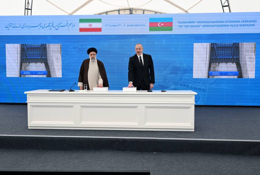 Ceremony to commission "Khudafarin" hydroelectric complex and inaugurate "Giz Galasi" hydroelectric complex was held with participation of Azerbaijani and Iranian Presidents